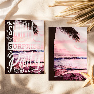Invitation Arbre de palme Shh Surprise Party Coucher de solei