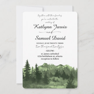 Invitation Arbre de pin aquarelle minimaliste Montagne