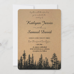 Invitation Arbre de pin aquarelle minimaliste Montagne