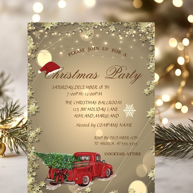 Invitation Arbre de pin de Camion Rouge, Fête de Noël du Père (Créateur téléchargé)