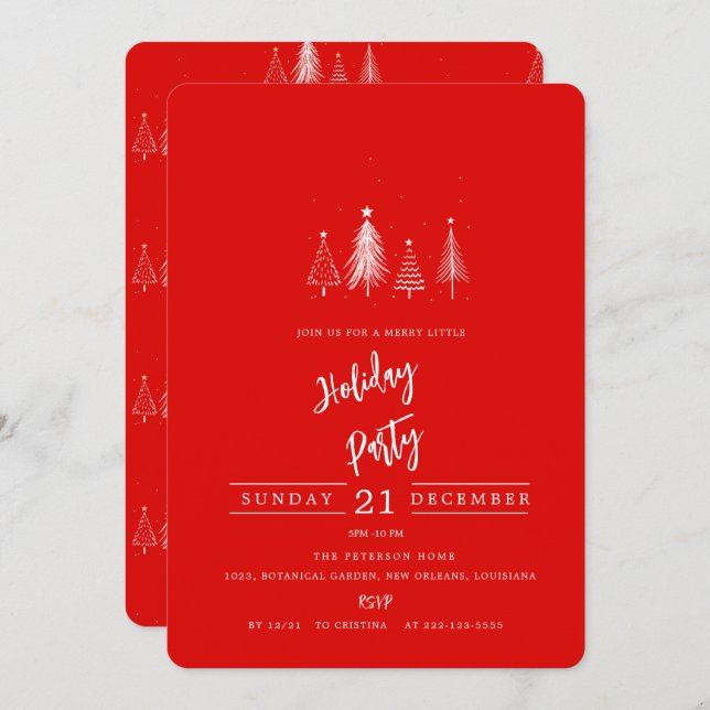 Invitation Arbre de pin de Noël simple | Red Holiday Party (Devant / Derrière)