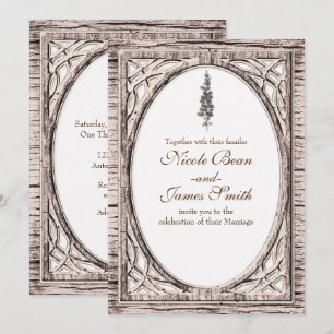 Invitation Arbre de pin rustique et bois blanc pour un mariag