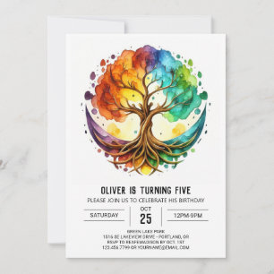 Invitation Arbre de vie coloré et enchanté d'anniversaire