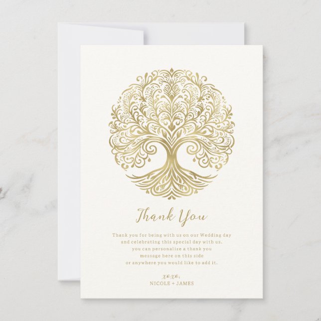 Invitation Arbre de vie Cream & Gold Merci celtique (Devant)