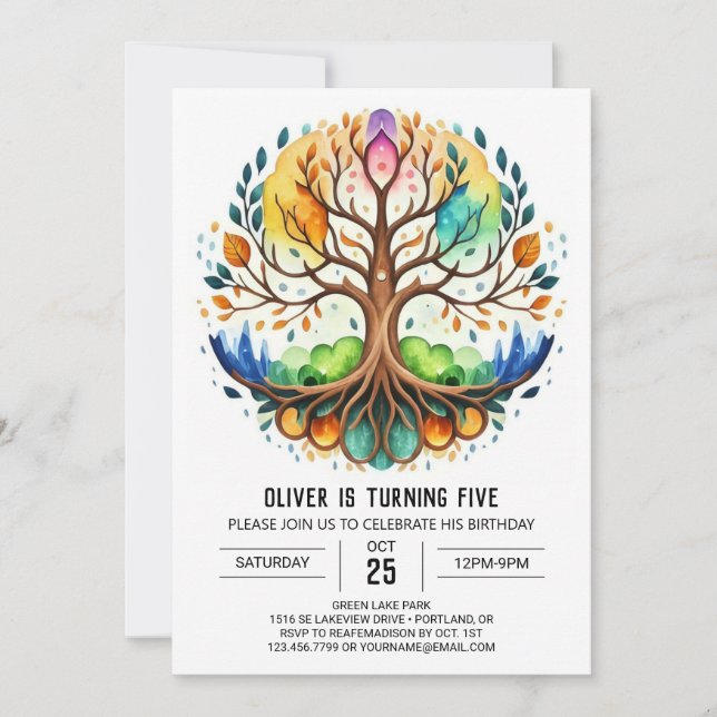Invitation Arbre de vie élégant enchanté Anniversaire (Devant)