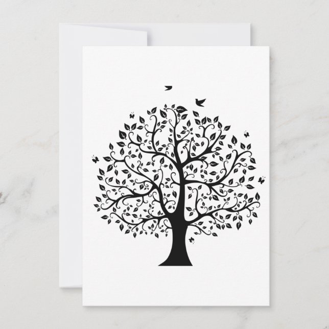 Invitation Arbre de vie en noir et blanc (Devant)