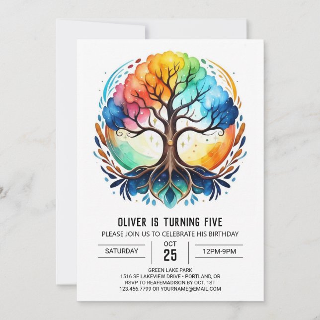 Invitation Arbre de vie modifiable de la nature Anniversaire (Devant)