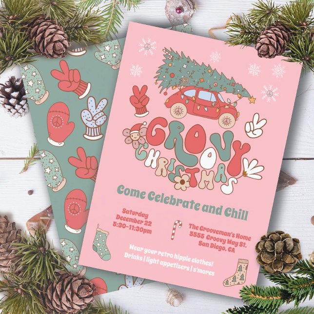 Invitation Arbre de voiture de la fête hippie super de Noël (Créateur téléchargé)