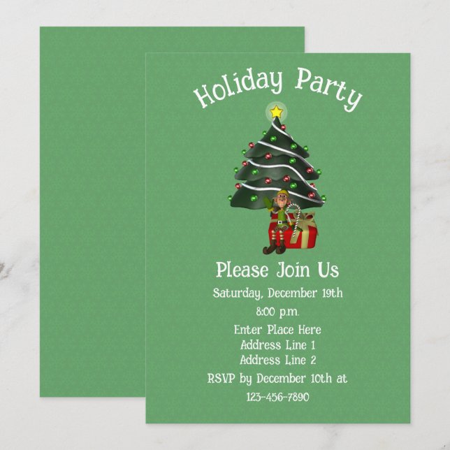 Invitation Arbre d'elfes lunaire présent Noël (Devant / Derrière)