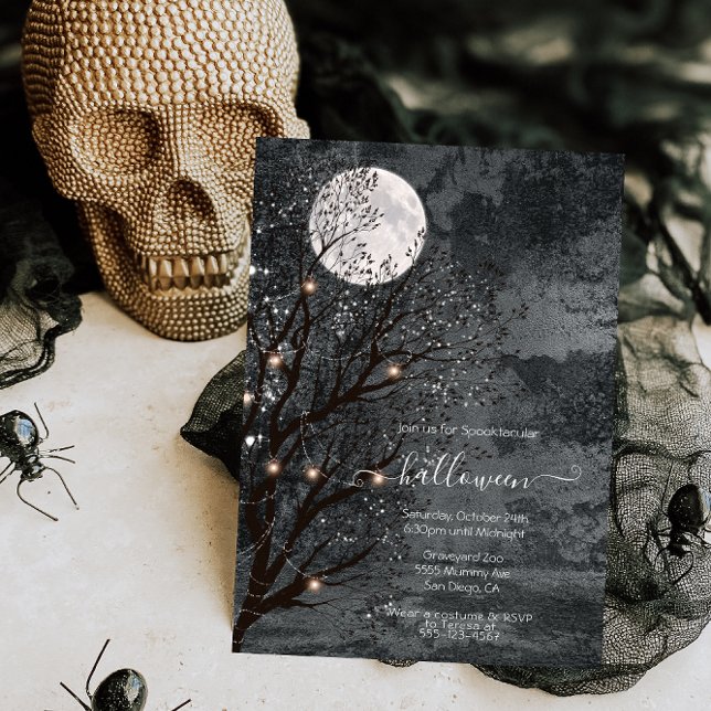 Invitation Arbre d'Halloween Pleine lune foncé et humide (Créateur téléchargé)