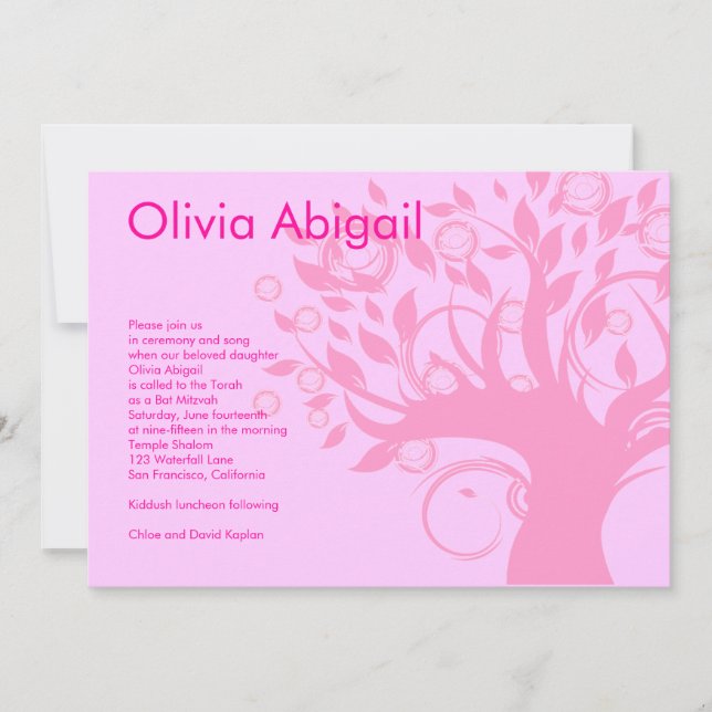 Invitation Arbre d'invitation de bat mitzvah du bonbon 16 à (Devant)