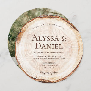 Invitation Arbre en bois avec photo RSVP Mariage rustique uni