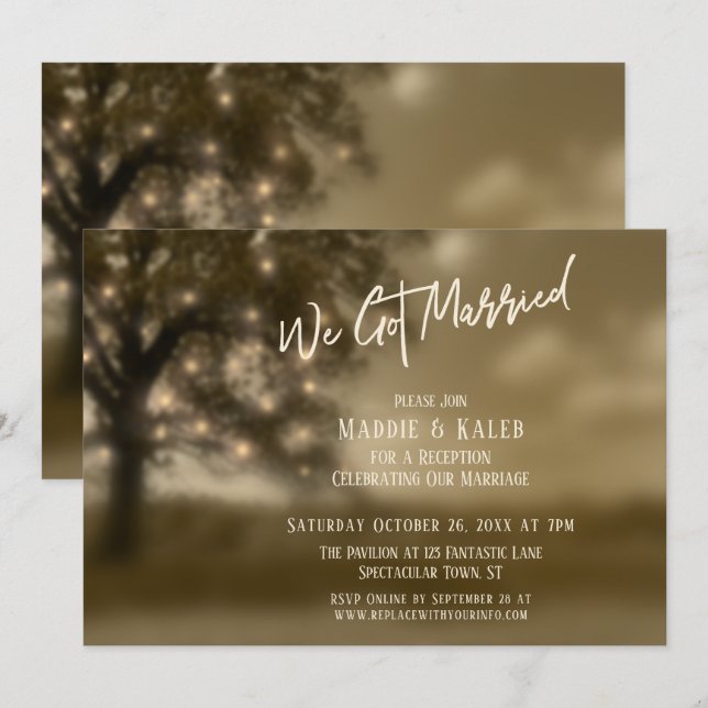 Invitation Arbre Ethérée & Lumières, Nous Avons Marié Récepti (Devant / Derrière)