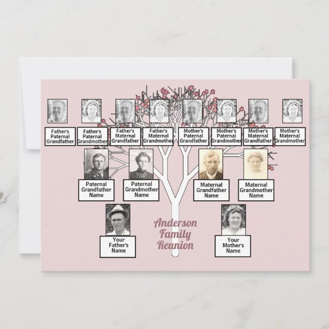 Invitation Arbre fractal rose 3 génération Réunion familiale (Devant)