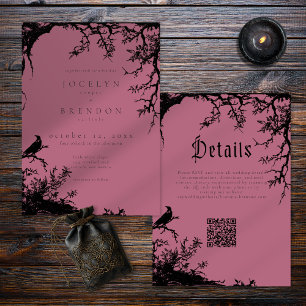Invitation Arbre gothique de corbeau gravure mariage vin noir