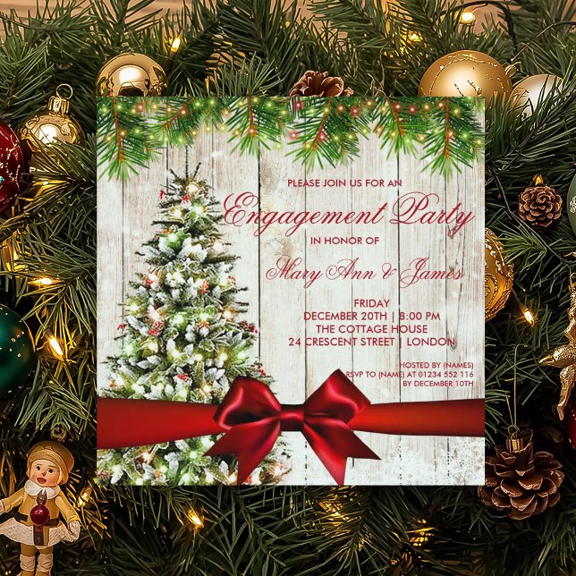Invitation Arbre, lumières et ruban de Noël (Christmas Engagement Party Tree, Lights & Ribbon Invitation)