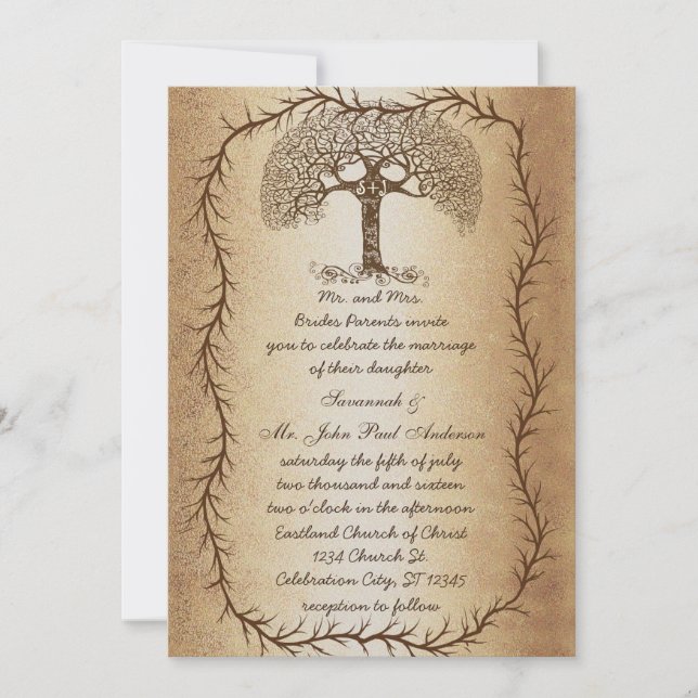 Invitation Arbre Mariage forestier sur Mariage papier Brown (Devant)