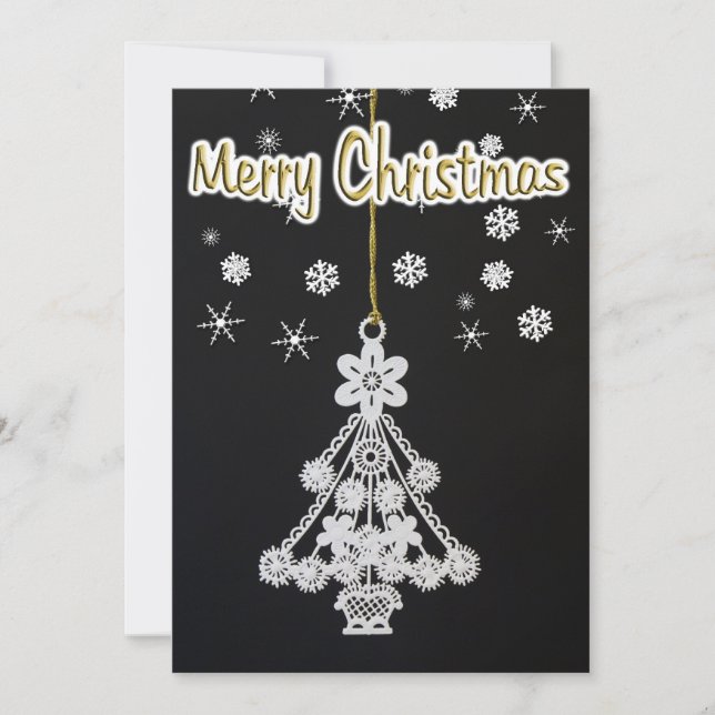 Invitation Arbre ornement et flocons de neige (Devant)