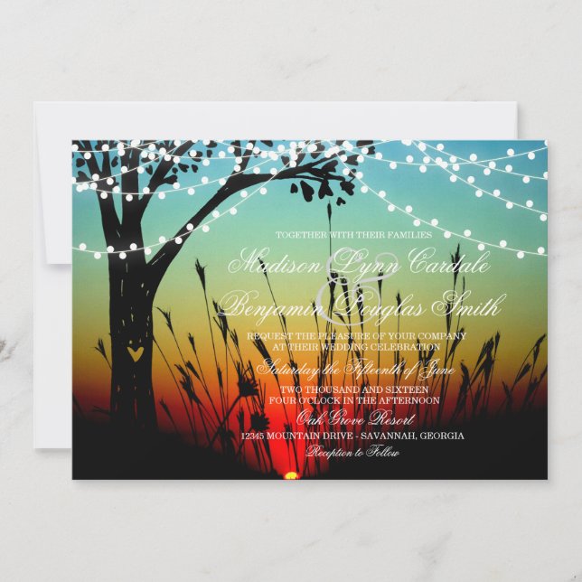 Invitation Arbre rustique chaîne des lumières Mariage au couc (Devant)