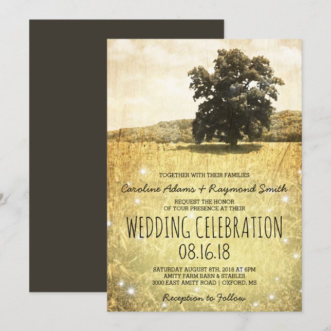 Invitation Arbre rustique dans le Mariage de prairie de lucio (Devant / Derrière)