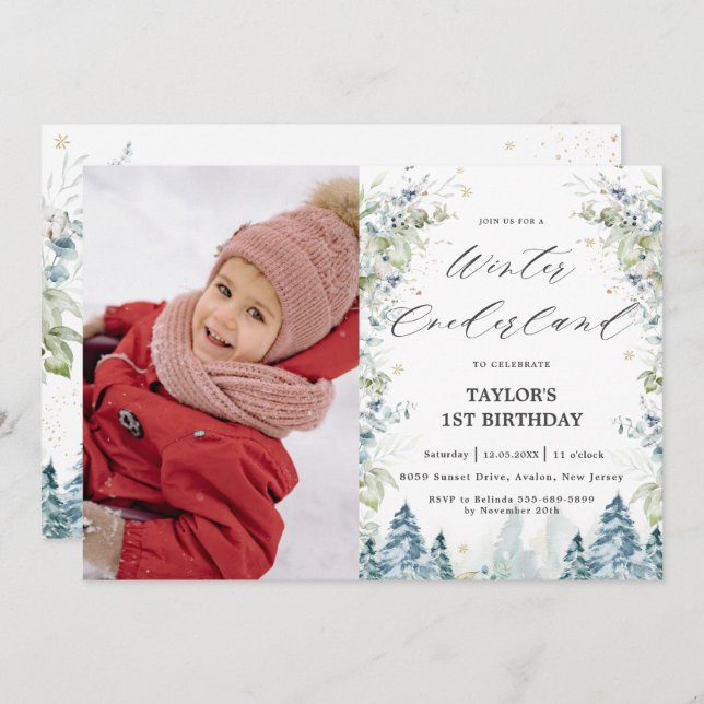 Invitation Arbres alpins Hiver Onederland 1er anniversaire Ph (Devant / Derrière)