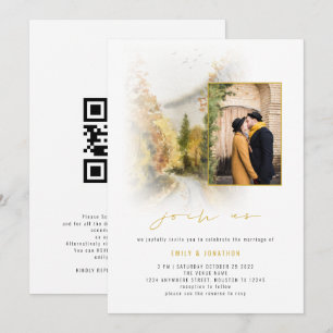 Invitation Arbres d'automne à l'aquarelle Photo QR Rejoignez-