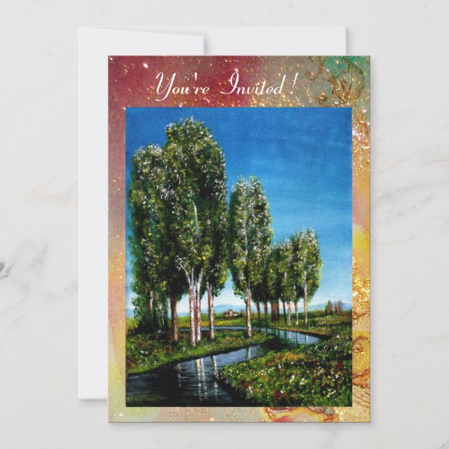 Invitation ARBRES DE BIRCH EN TOSCANE, vert rouge  or scintil (Devant)