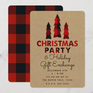 Invitation Arbres de fête de Noël Plaid Kraft Échange de vaca