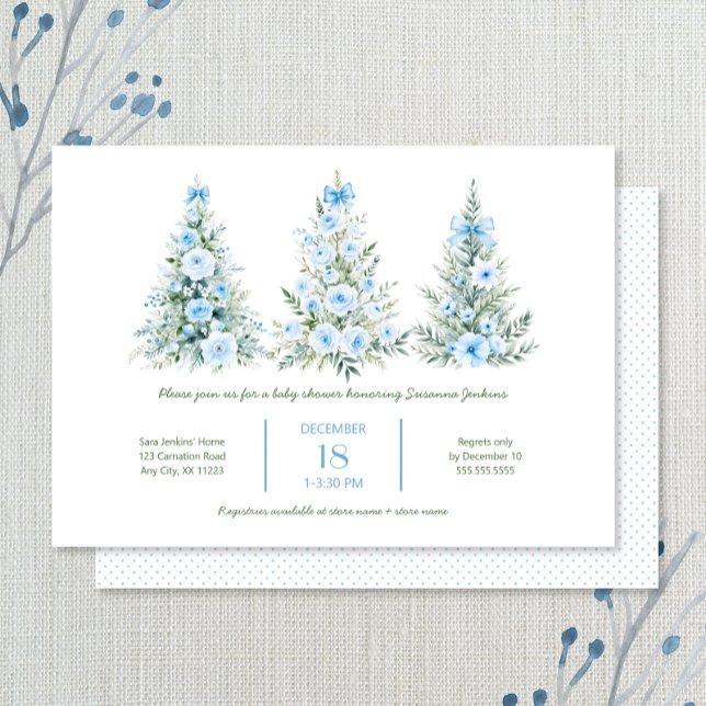 Invitation Arbres de Noël Bleus 2 Baby shower garçon (Créateur téléchargé)