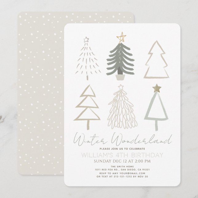 Invitation Arbres de Noël Wonderland d'hiver Anniversaire (Devant / Derrière)