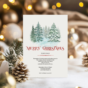 Invitation Arbres de pin enneigés à l'aquarelle