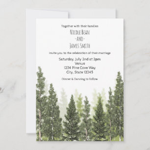 Invitation Arbres de pin rustiques mariage simple à la campag