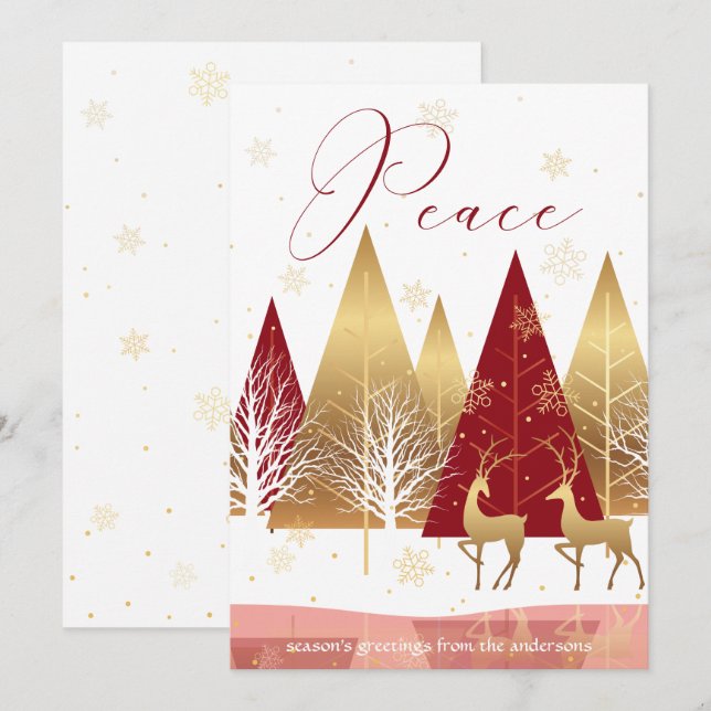 Invitation Arbres rouges d'or moderne Deer Peace Salutation d (Devant / Derrière)