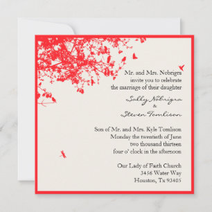 Invitation Arbres rouges et oiseaux