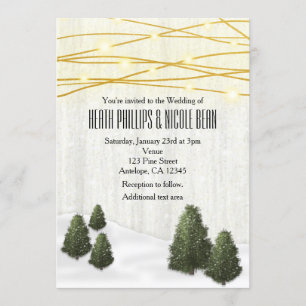 Invitation Arbres Roux de Pin Hiver Mariage Décembre Neige