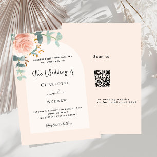Invitation Arc à rougeur rose floral code QR mariage RSVP