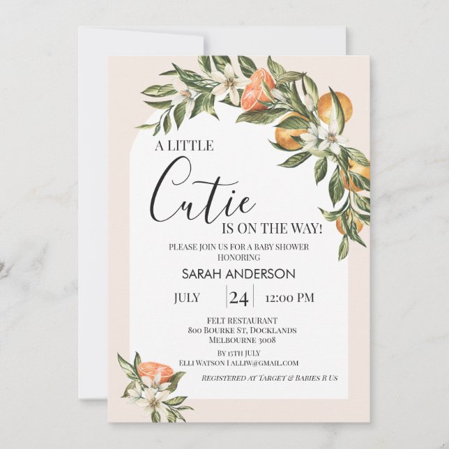 Invitation Arc blanc Clementine Little Cutie Baby shower (Devant)