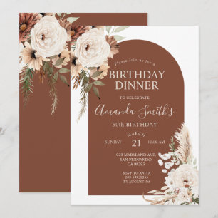 Invitation Arc Bohème en Terracotta Fleurs Anniversaire 30 an
