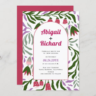Invitation Arc Boho branches rétro et fleurs mariage