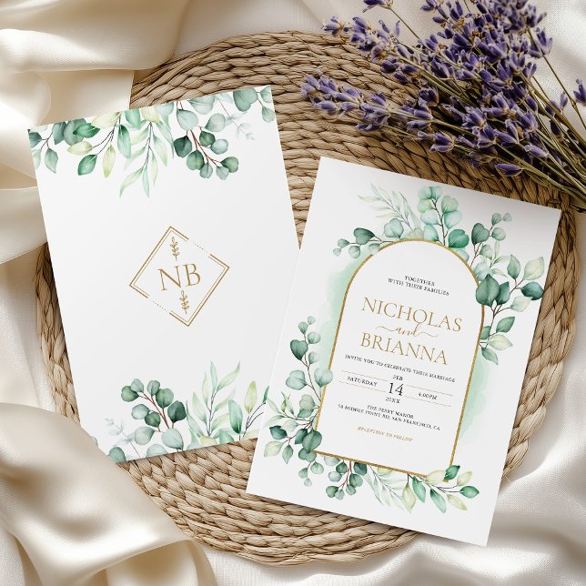 Invitation Arc Boho vert Eucalyptus Mariage or vert (Créateur téléchargé)