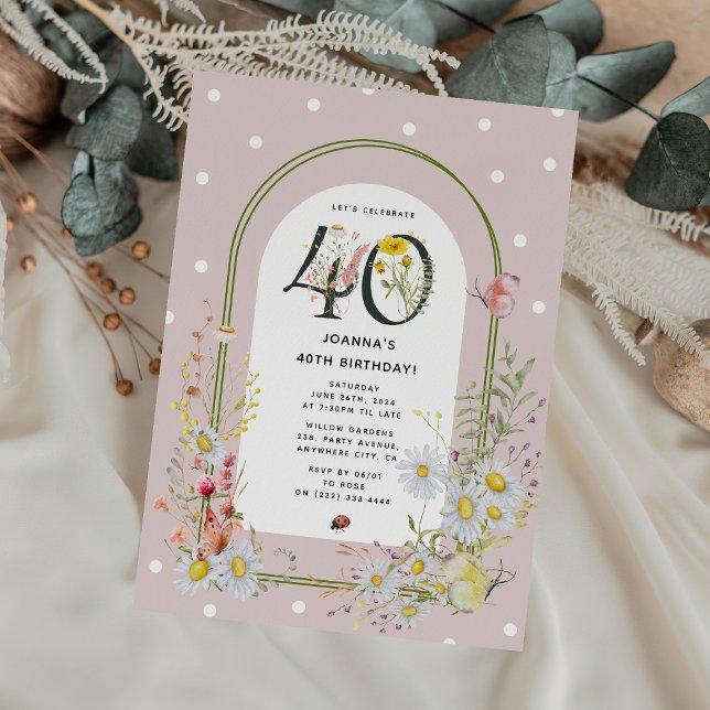 Invitation Arc botanique floral 40e fête d'anniversaire (Créateur téléchargé)