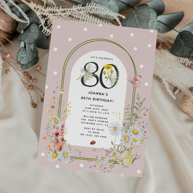 Invitation Arc botanique floral 80e fête d'anniversaire (Créateur téléchargé)