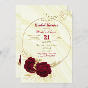 Invitation arc de cercle fleuri en or bordeaux marbre nuptial