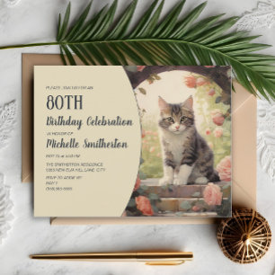 Invitation Arc de chaton gris blanc 80e anniversaire