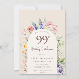 Invitation Arc de Jardin Floral Fantaisiste Beige 99e Anniver