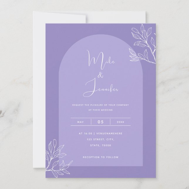 Invitation Arc de lilas, code QR botanique boho moderne (Devant)