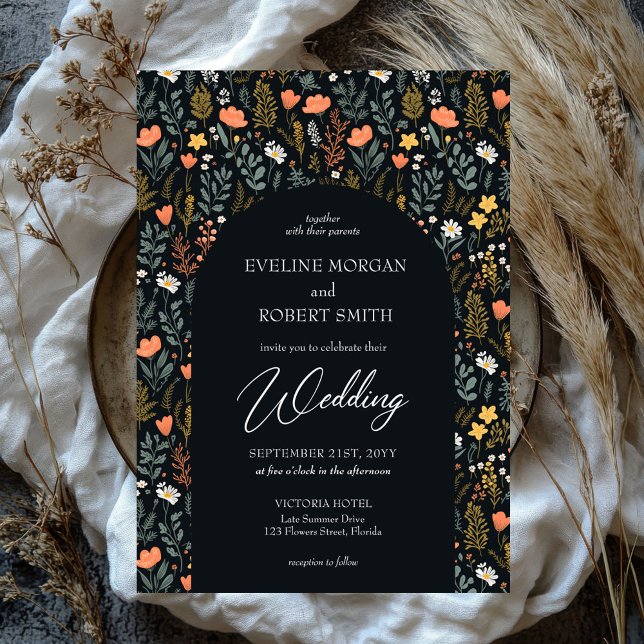 Invitation Arc de marine à fleurs sauvages de printemps de Bo (groovy retro flat cotagecore wild flowers wedding invitation)
