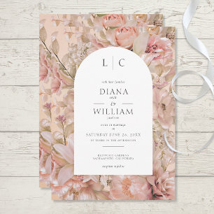 Invitation Arc de monogramme floral rose romantique