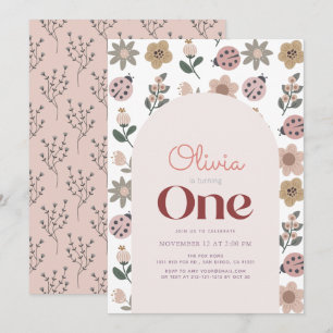 Invitation Arc de Motif Ladybug et Flower 1er anniversaire