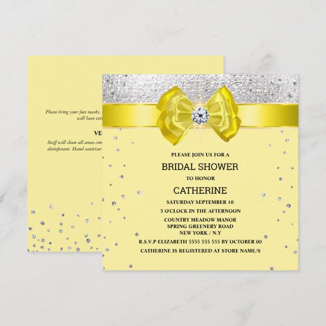 Invitation Arc de parties scintillant argent jaune élégant br (Devant / Derrière)